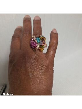 Multi-color Mixed Crystal Large Rose Statement Ring, Size 6